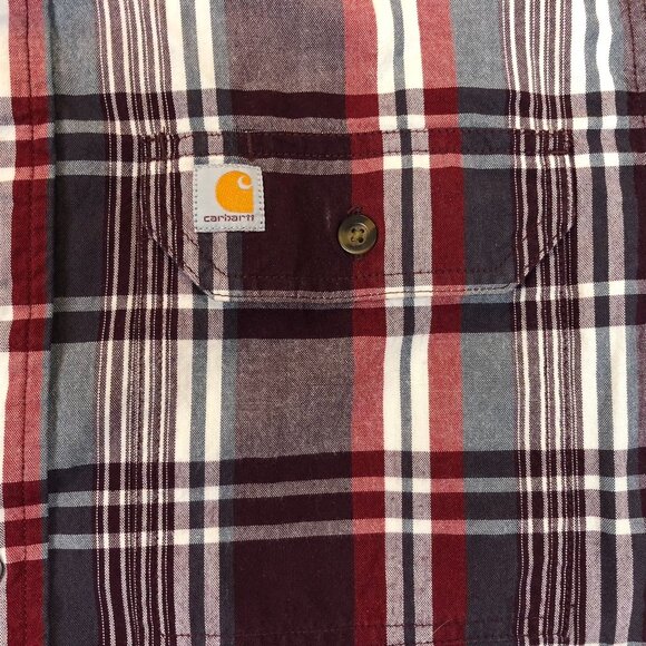 Carhartt Mens Shirt Medium Relaxed Fit Short Sleeve Button Up Red Plaid Casual - Picture 7 of 9